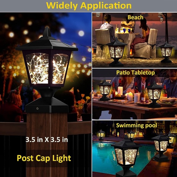 Solar Post Lights, 30 Pcs Bright LED, 4 Amorphous Silicon Solar Panels, (2 Pack) - Picture 5 of 6